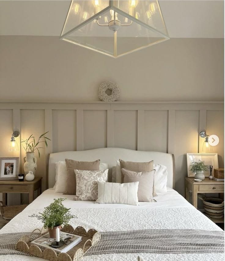 Earth tones and textures create a cozy bedroom oasis