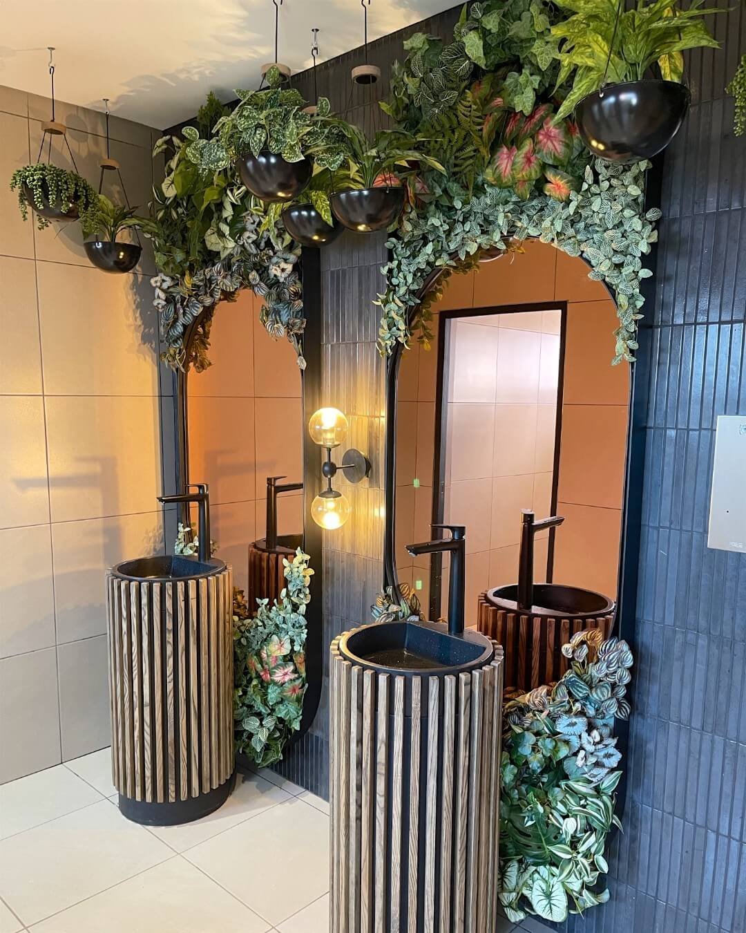 Lush greenery and wooden accents