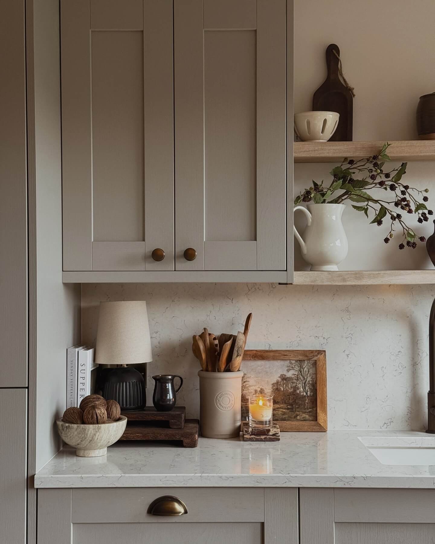 Serene Kitchen Counter Styling with Neutral Tones